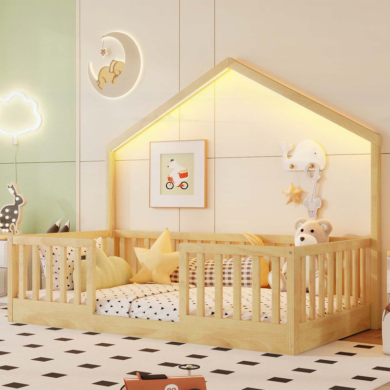 Lit sur pied avec rails hauts, Lit simple, Naturel