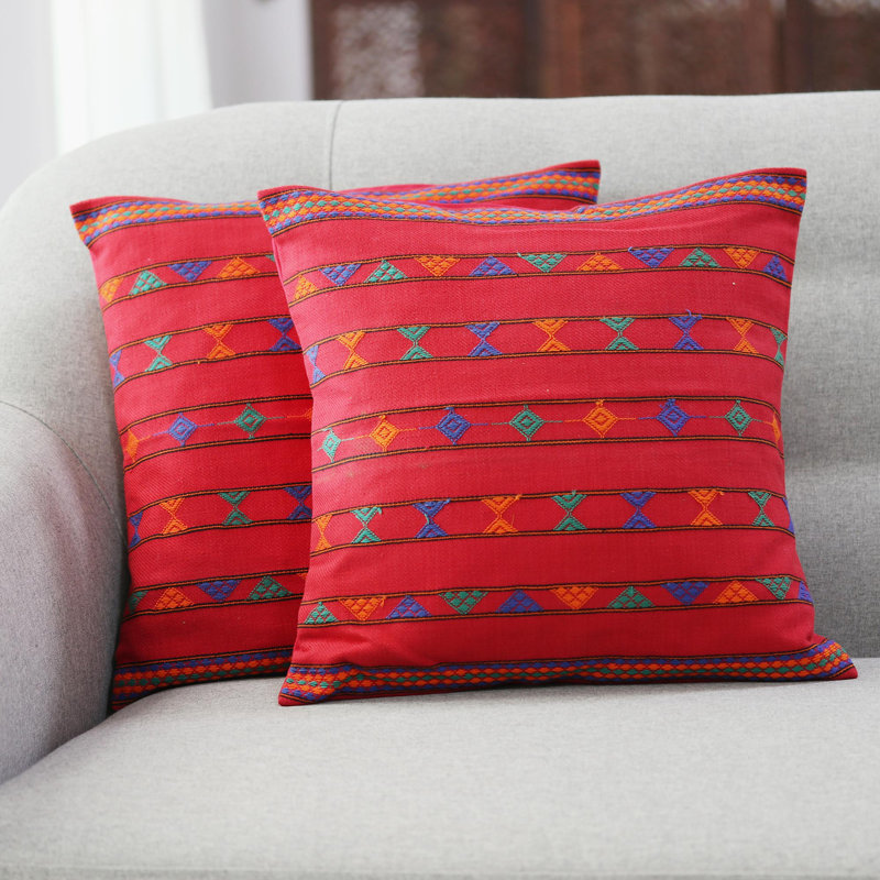 Embroidered Cotton Reversible Pillow Cover