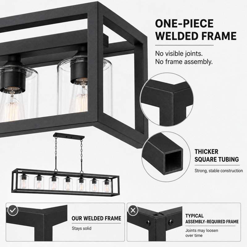 Elutheria 7-Light Dimmable Rectangle Chandelier, Black
