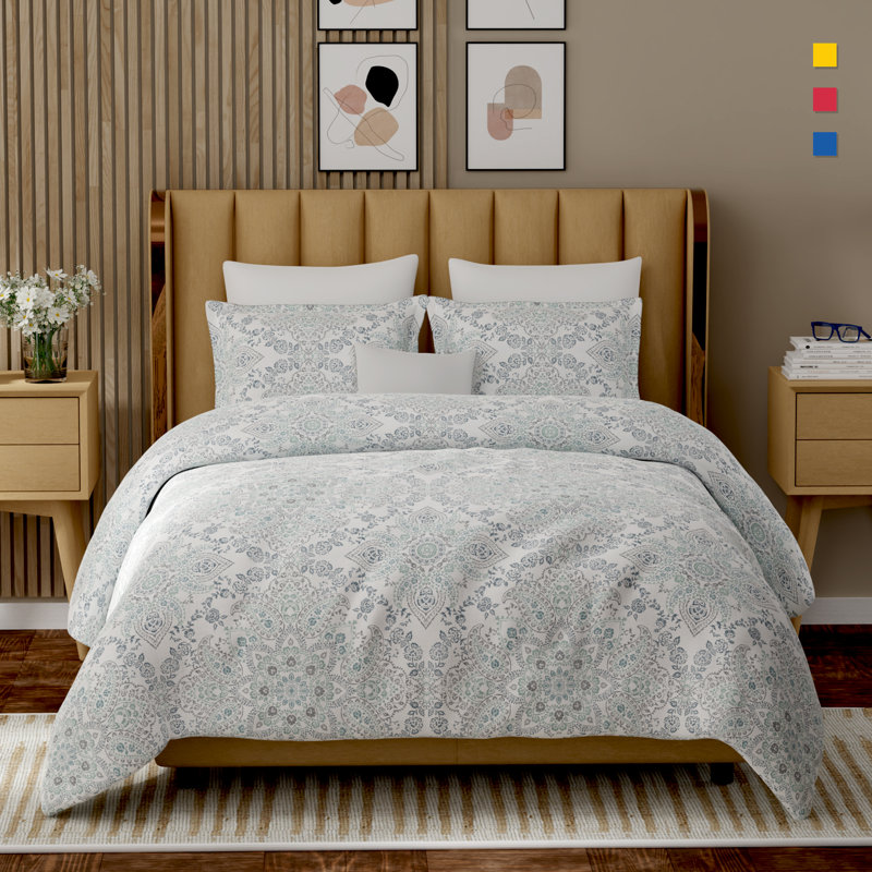 Color Sense 100% Cotton Percale 3-Piece Printed Duvet Cover Set, Full Duvet Cover + 2 Standard Shams, Ruhani Abstract