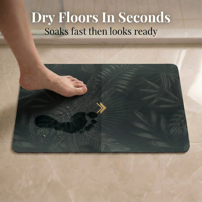 Decorative Bath Mat 24x18 – Ultra Absorbent Quick Dry Rug with Anti-Slip Rubber Backing, Dark Green Leaves