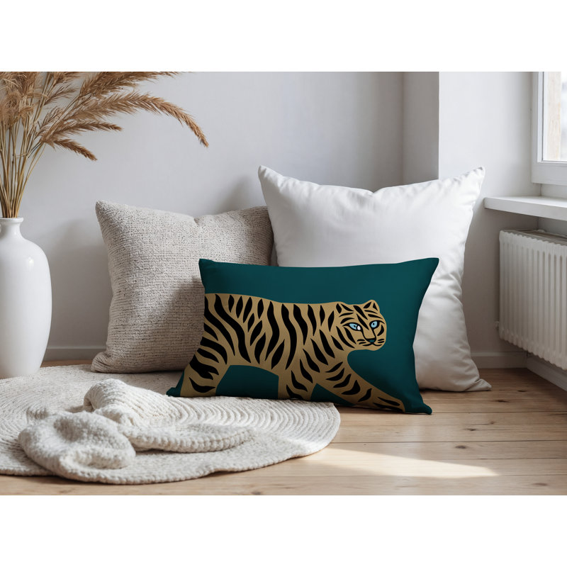 Oreiller rectangulaire intérieur / extérieur Gigi Tiger, Émeraude, H 25 po x l 18 po