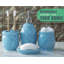 Ensemble d'accessoires de salle de bain 4 pièces - Ensemble de salle de bain en céramique avec finition brillante bleue - Accessoires de meuble-lavabo modernes, y compris porte-savon, gobelet et porte-brosse à dents