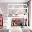 Lit mezzanine simple avec deux tiroirs et glissade, lit maison avec glissade, blanc