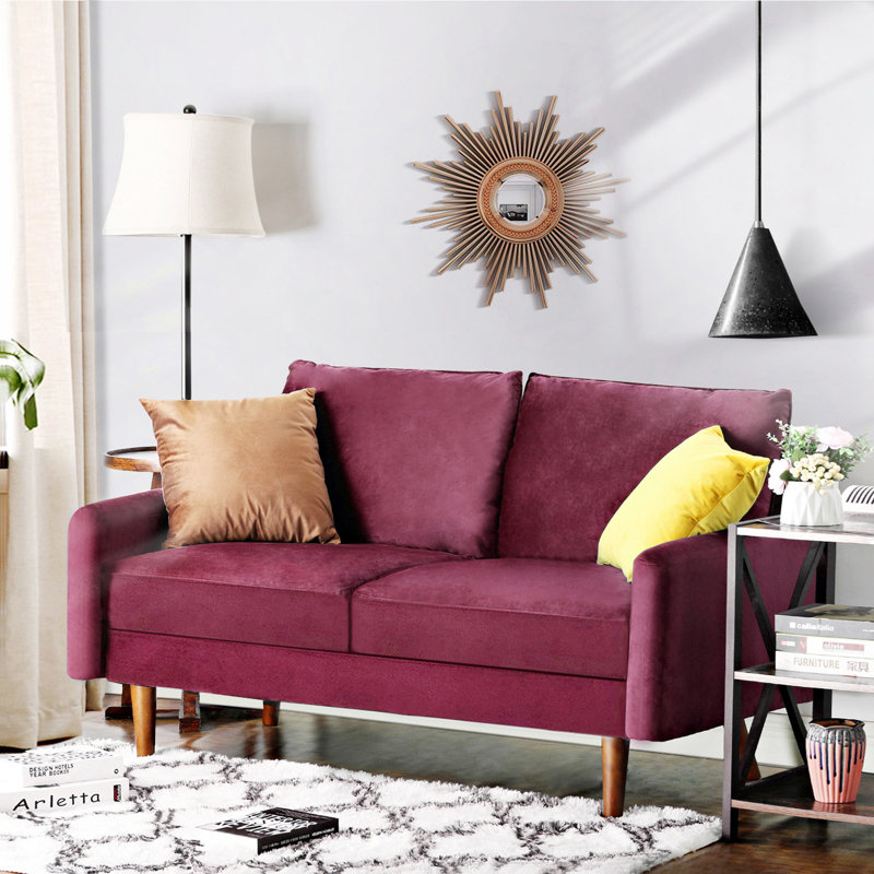Hessville Sofa 57.8"  sofas Velvet Round Arm Apartment Loveseat, Burgundy Velvet
