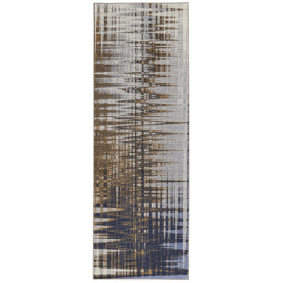 Blue Orange And Gray Abstract Power Loom Runner Rug