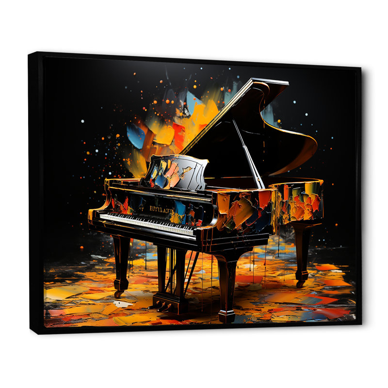 Orange graphite piano sérénade - Piano, art mural, Cadre flottant noir, H 30 po x l 40 po x P 1,5 po