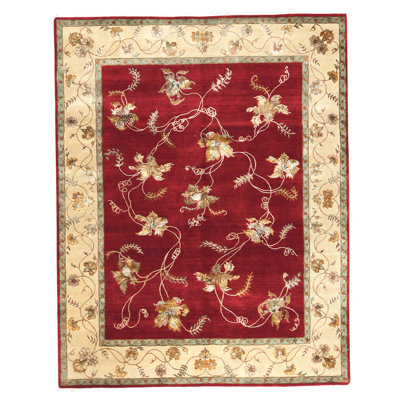 Tapis rouge / beige noué à la main de haute qualité