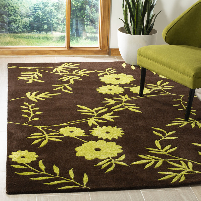 Tapis floral en laine et viscose touffeté à la main Avayah Soho, Rectangle 7 pi 6 po x 9 pi 6 po