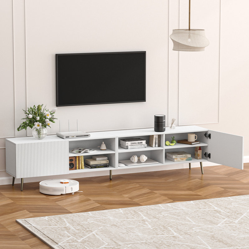 Modern 86.6" Tv Stand For Living Room, Fluted Design Entertainment Center With Adjustable Shelves,Media Tv Console Table With Storage