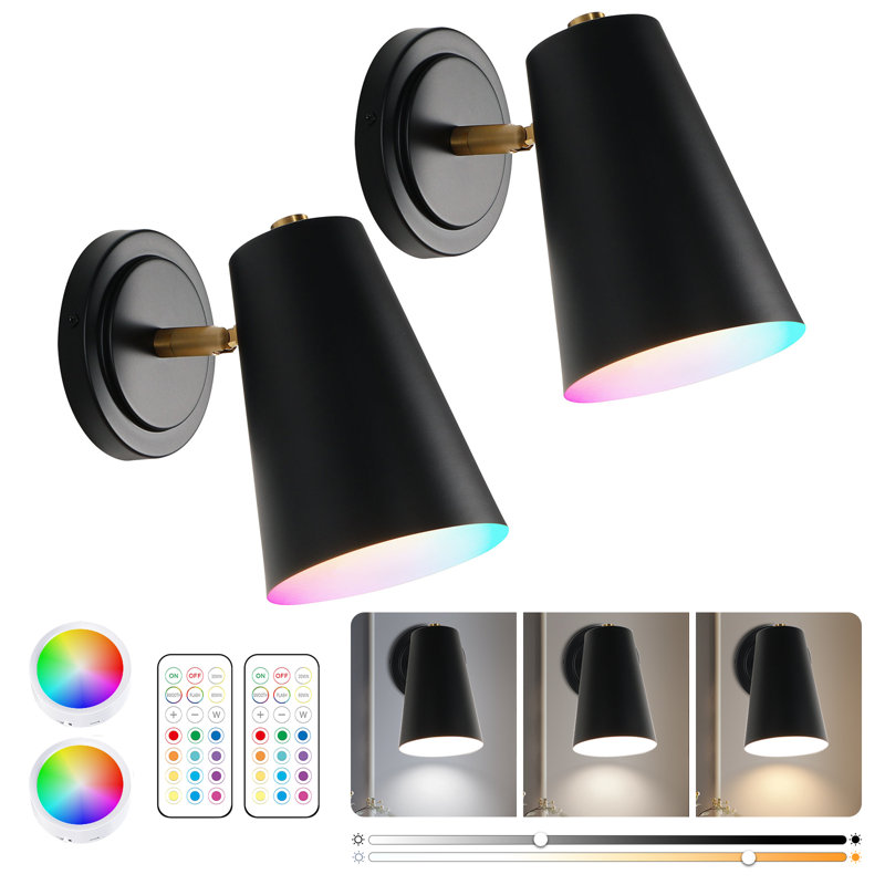 Modern LED Dimmable Color-Changing and Timer Wall Sconce with Matte Black Metal Frame and Gold Accents, for Bedroom, Living Room, Hallway