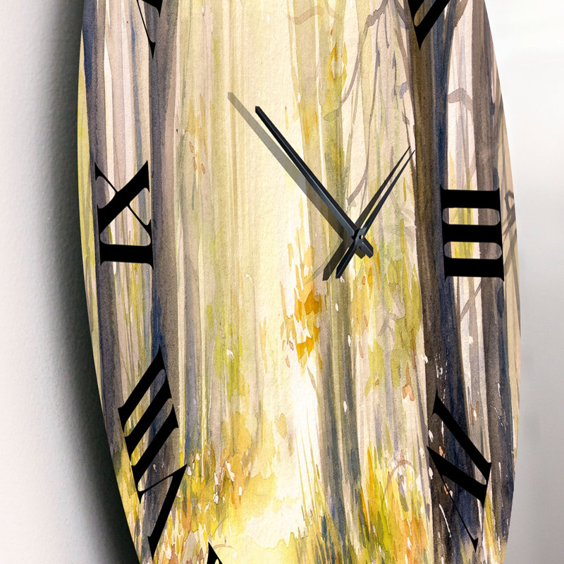 Soleil brillant à travers les arbres de la forêt I - Horloge murale traditionnelle, Moyen