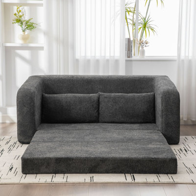 Canapé-lit escamotable pliable 71 po 2-en-1 avec accoudoirs et coussins de dossier, canapé-lit convertible en chenille désossé, avec matelas, lit de repos, canapé-lit, salon, chambre d'amis, dortoir