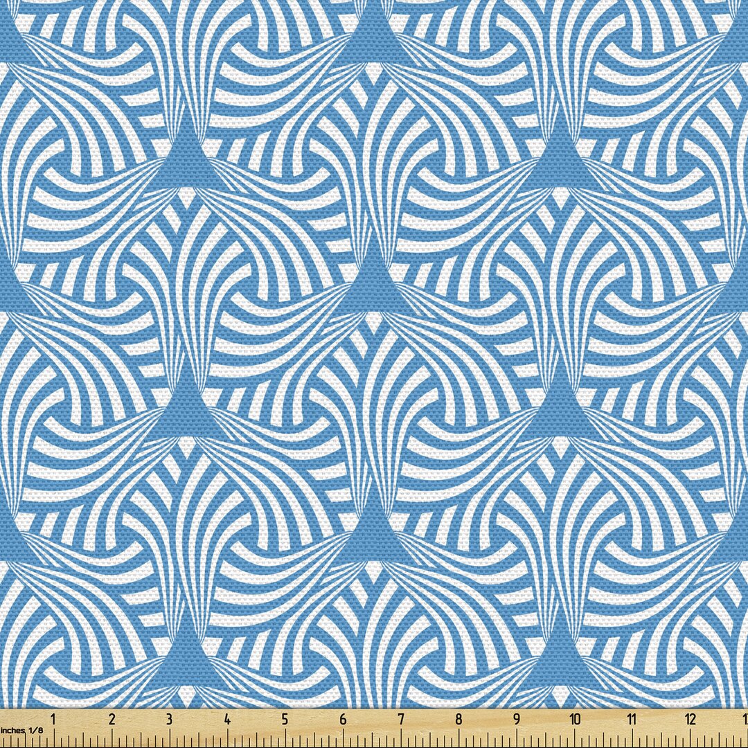 Gewebe als Meterware, Monotone Triangles Stripes, Abstrakt, Meerblau Weiß