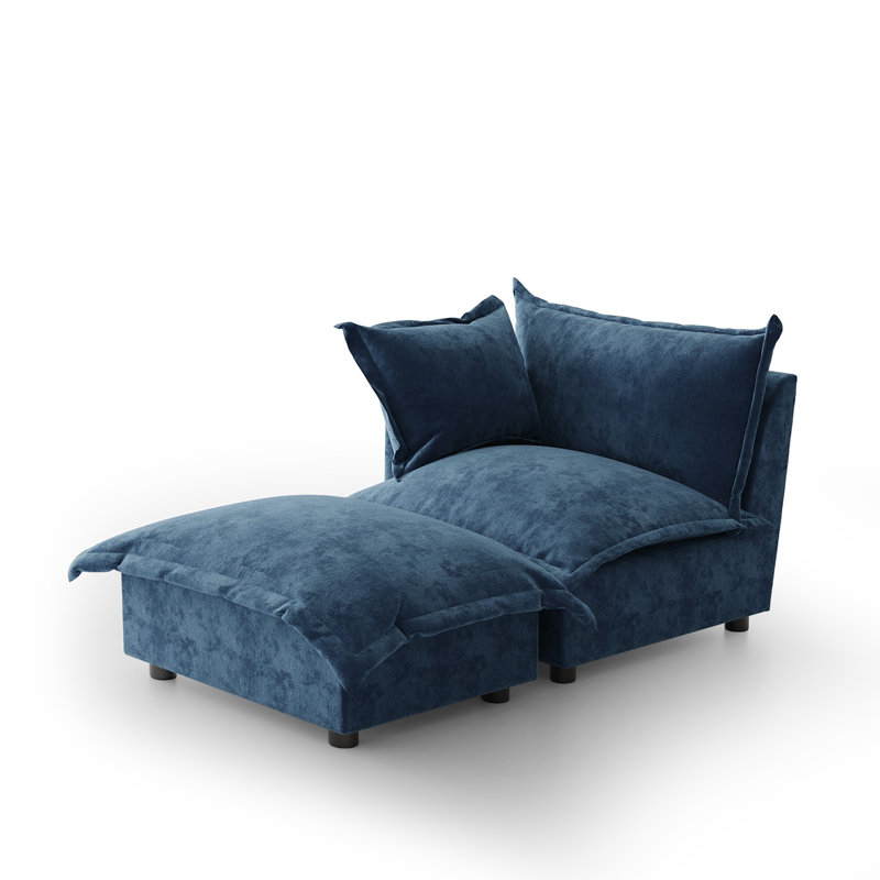 Upholstered Armchair with Footstool, Navy