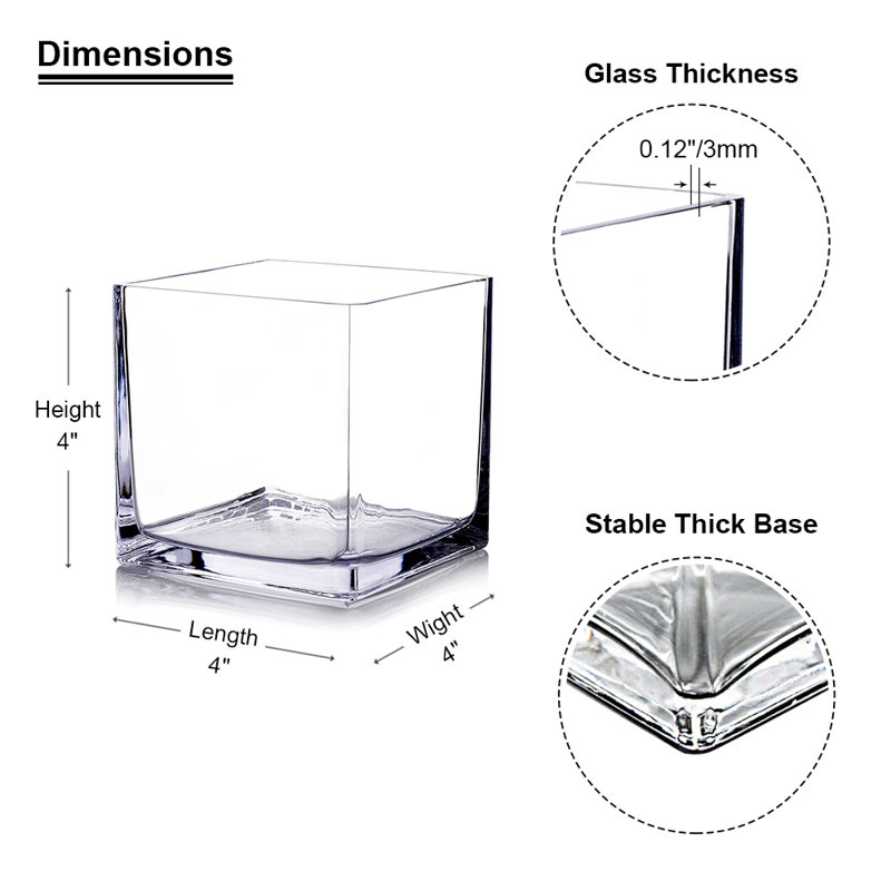 Vase en verre transparent, H 4 po x l 4 po x P 4 po