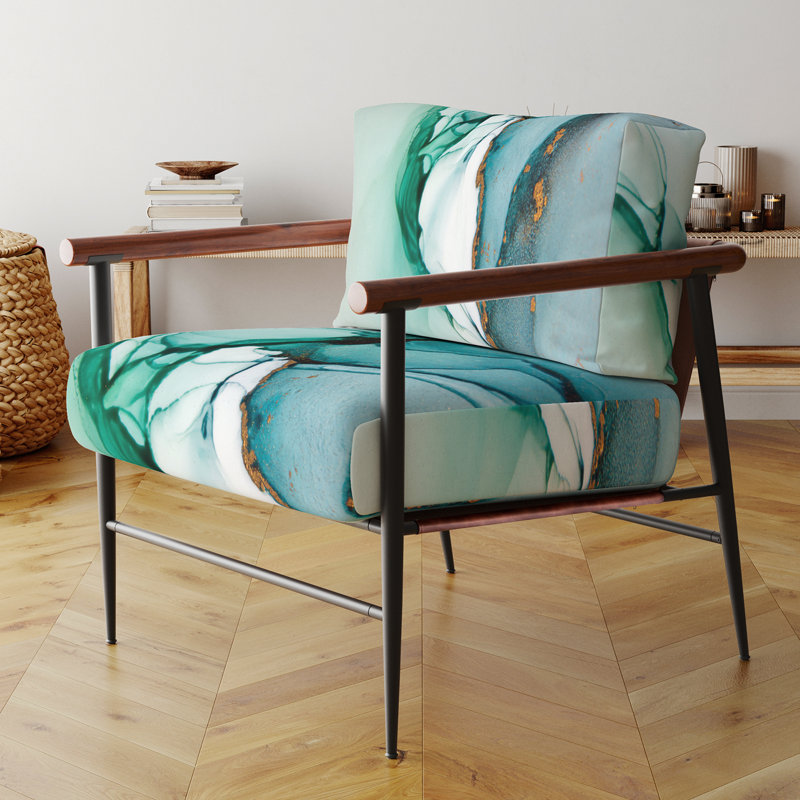 Fauteuil d'appoint rembourré abstrait «Giliane - Turquoise et marbre vert»