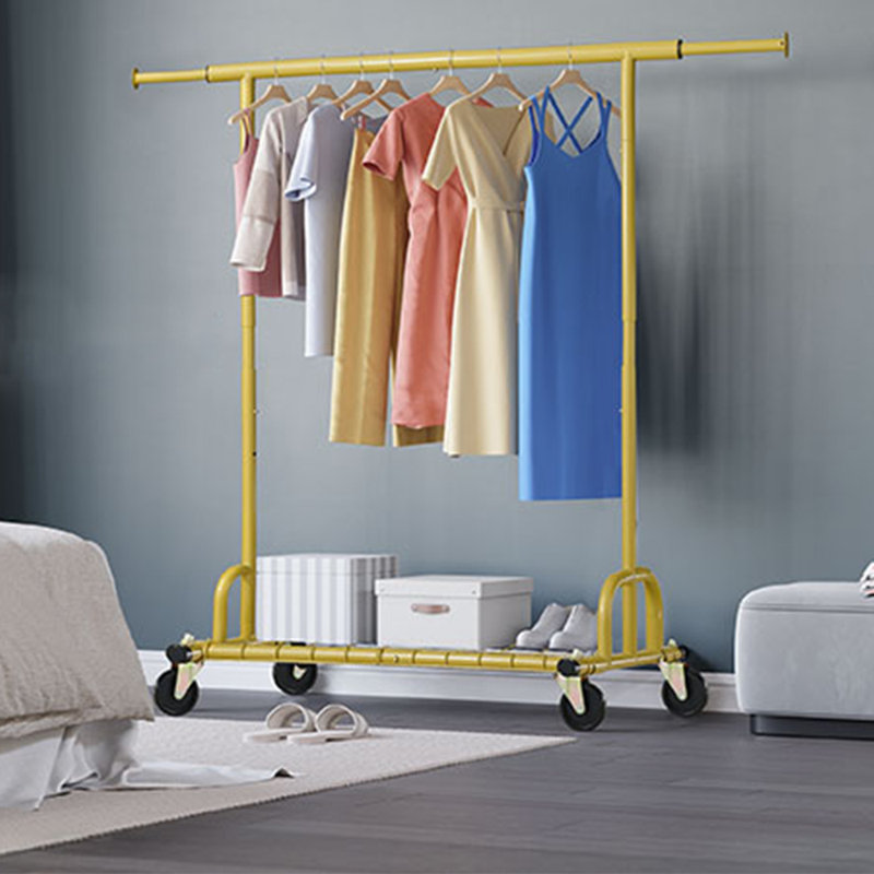 Heavy Duty Clothes Rail 238kg (525lbs) Capacity, Extendable Hanging Rack with Lockable Wheels & Shelves, Gold