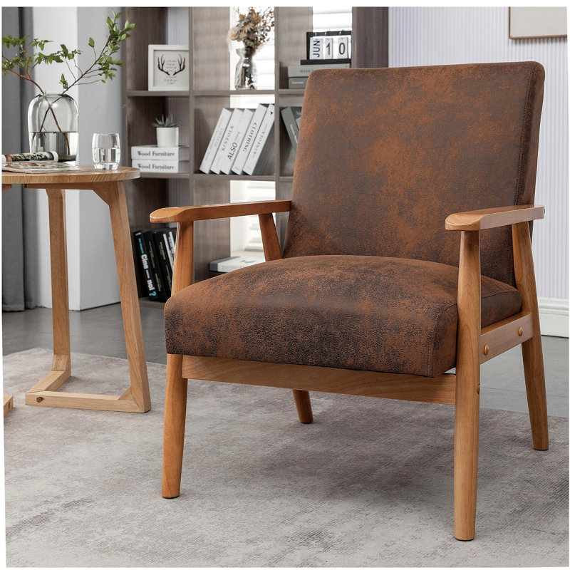 Fauteuil de style Mid-Century moderne de 25,38 po de largeur, brun clair, Marron clair