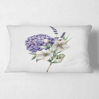 Housse et insert de coussin rectangulaire Bouquet d'hydrangées, anémones, artichauts et lavande