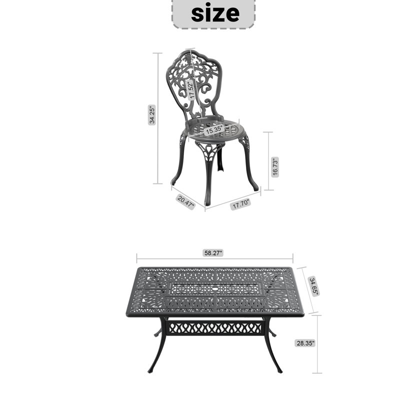 Ensemble repas d'extérieur en fonte d'aluminium AllWeather avec chaises ergonomiques