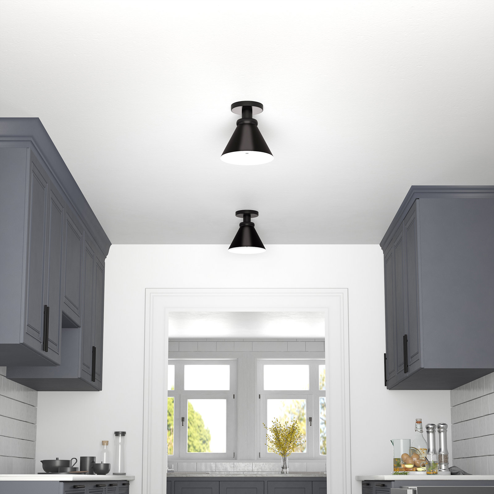 Macie Single Light Metal Semi Flush Mount, Blackened Bronze