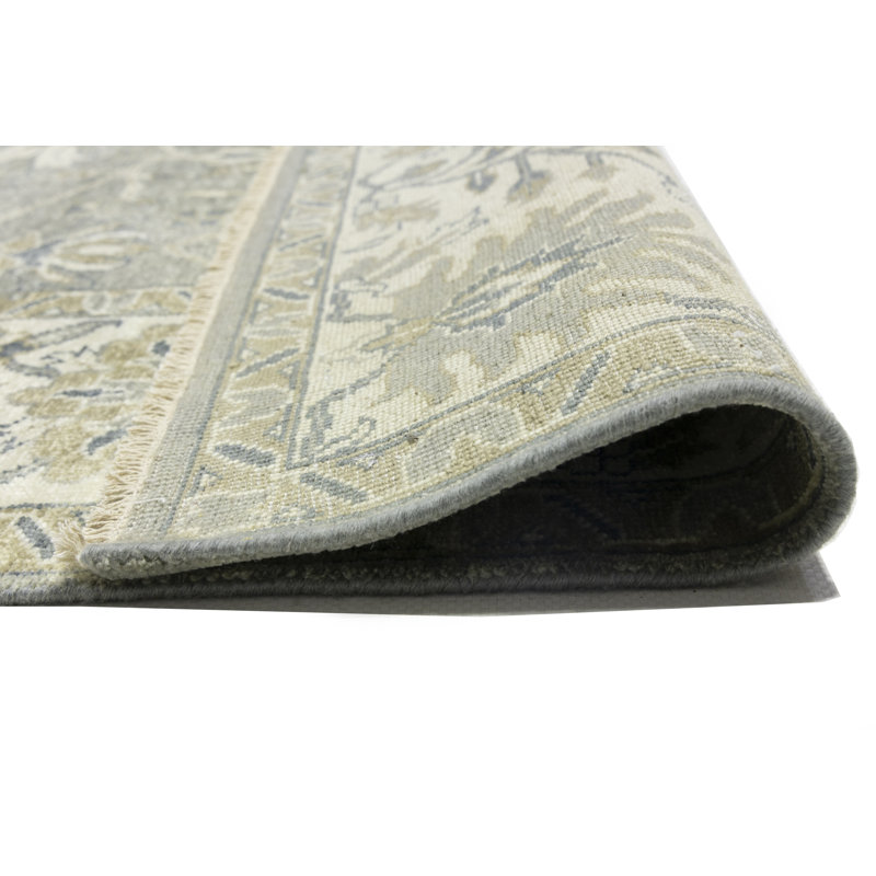 Tapis floral gris en laine noué à la main 8 pi x 9 pi 11 po Jhania