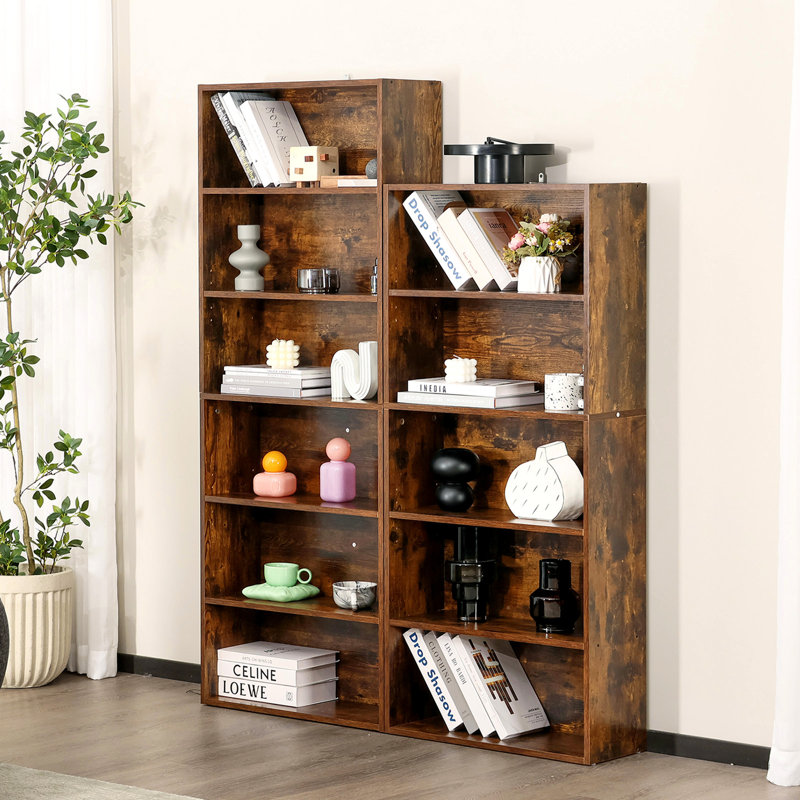 Bookcase - Large Tall Floor Standing Open Bookshelf, (6 Shelves) 23.8"H x 62.9"W x 9.2"D