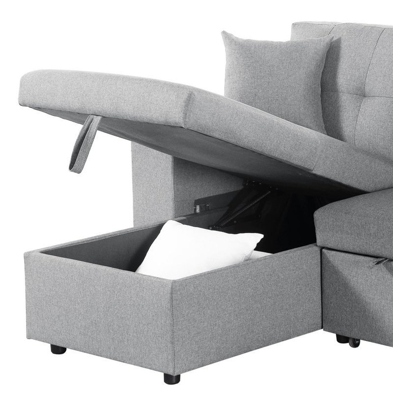Upholstered L-Shaped Sectional Reversible, Light Gray Linen