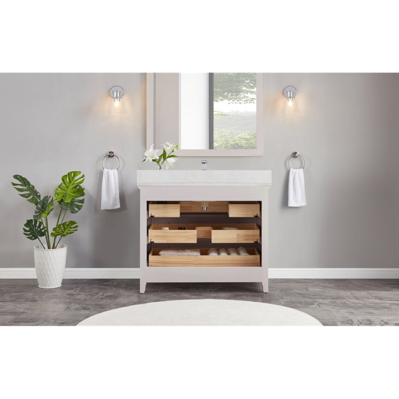 42" Cadet Finish Solid Wood Sink Vanity  With 1' Artificial Stone Top, Dreamy White