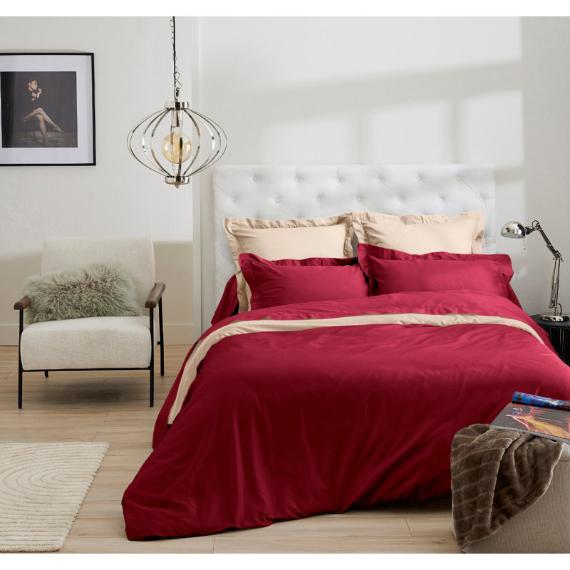Hazelann Satin Solid Colour Duvet Cover with Pillowcases Included, 220 x 240cm Duvet Cover, Red