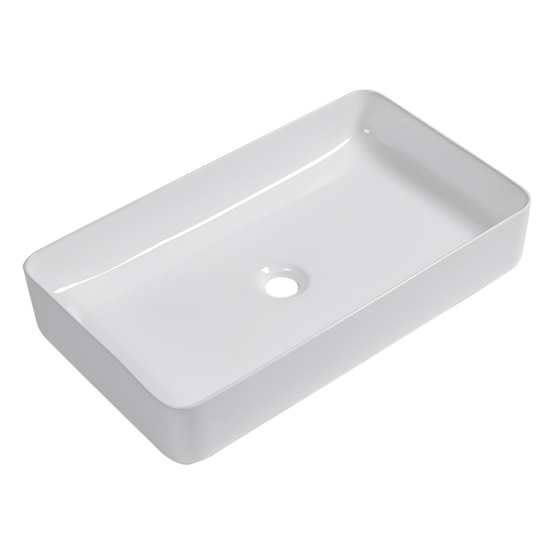 24" L x 13.5" W Rectangular Vessel Sink Rectangular Ceramic Bathroom Sink Above Counter Vessel Sink, White