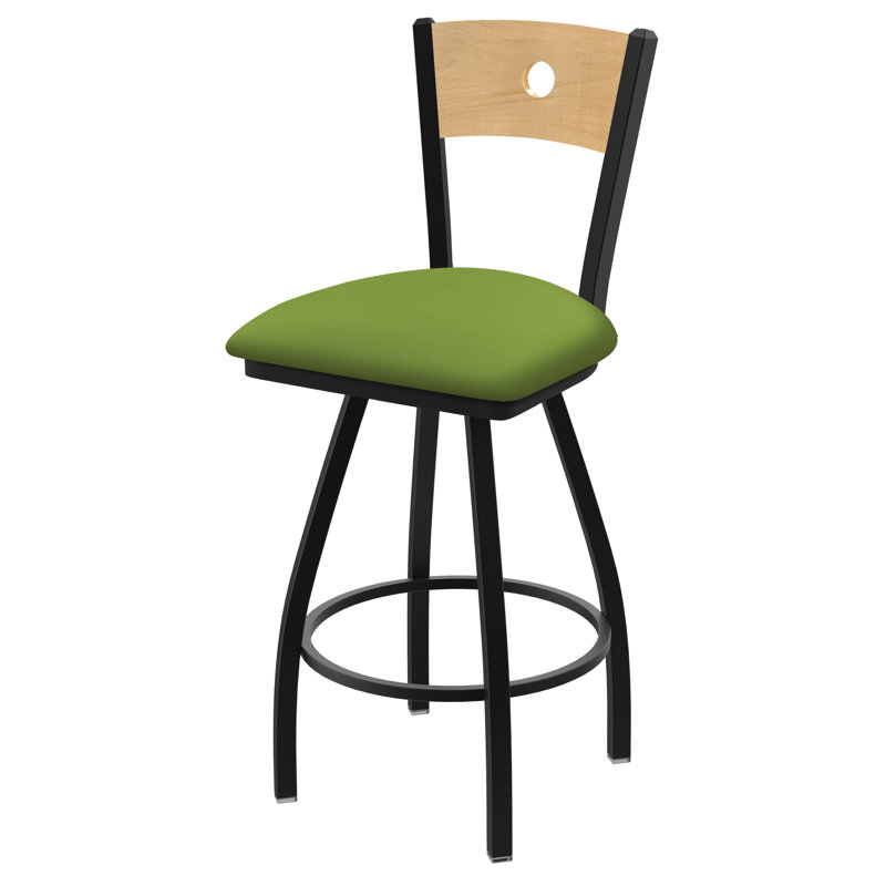 Tabouret pivotant Voltaire, Érable moyen, Noir froissé, Siège Canter Kiwi Green / dossier en érable natu