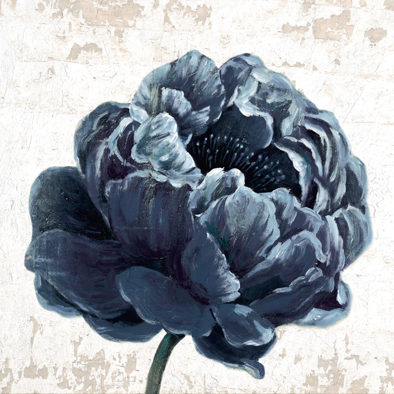 Navy Flower On Cream - Wrapped Canvas Painting, 30cm H x 30cm W x 3.8cm D