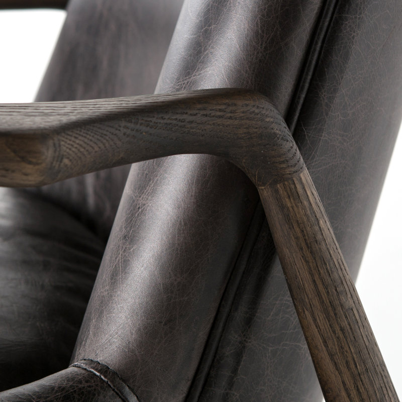 Braden Tufted Armchair, Black Genuine Leather
