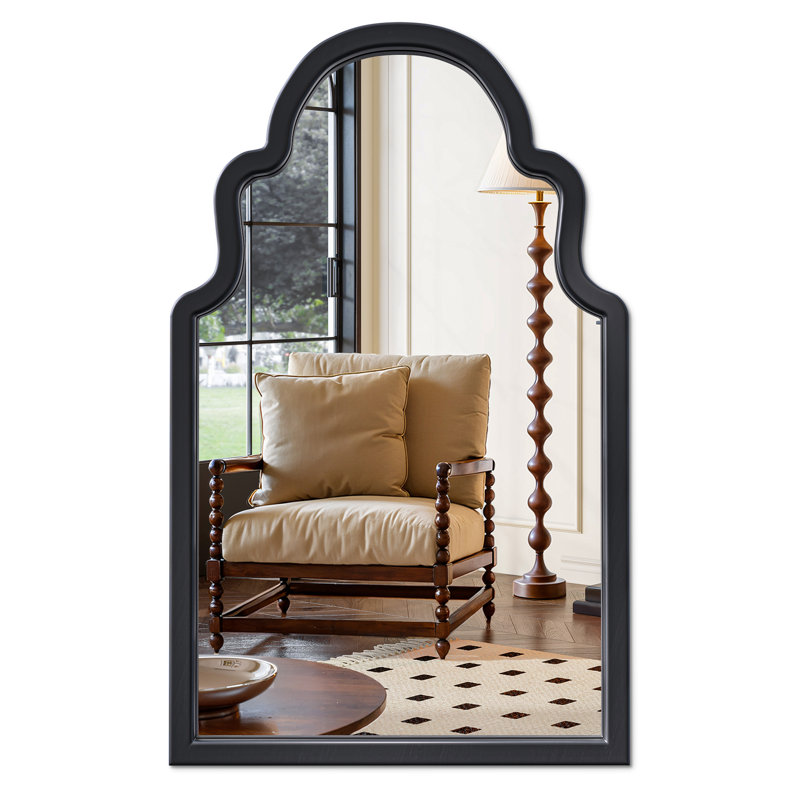 Solid Wood Arch Wall Mirror Decorative Mirror, Black