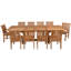 11 Piece Teak Wood Outdoor Patio Dining Set Including Rectangular Double Extension Table With 10 Abaco Side Chairs