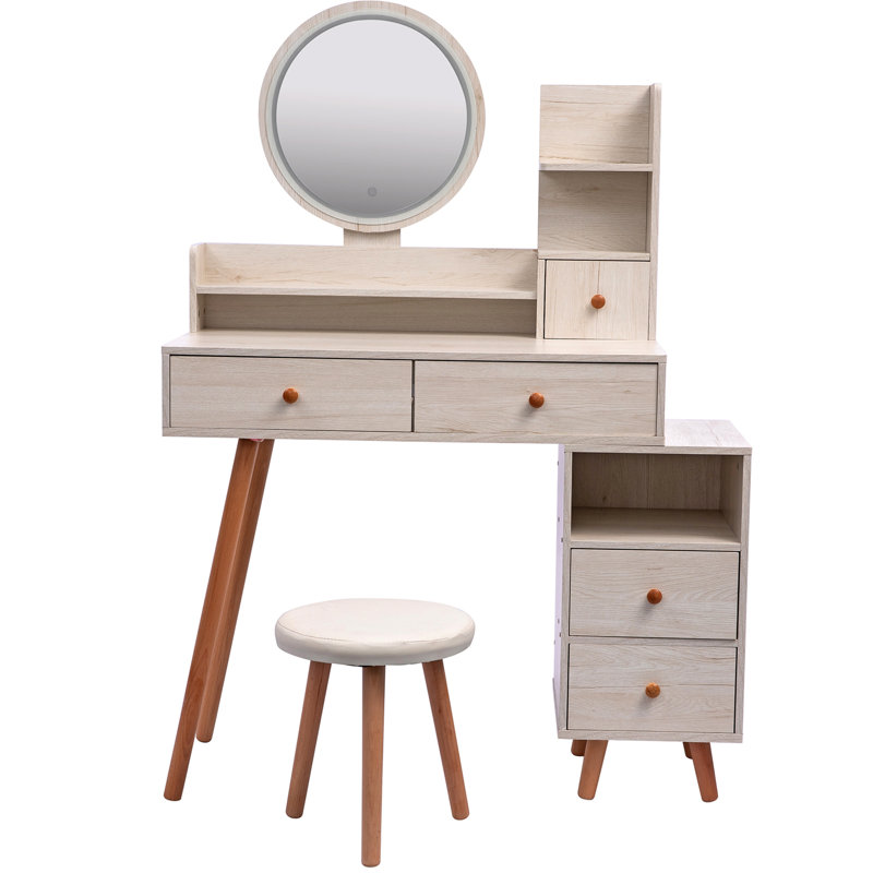 Elegant Vanity Table With Storage & Large Mirror - Materials, Fashionable Look  L31.5"-43.2"X W15.8" X H48.1" Led Cushioned Stool And , Capacity, Design