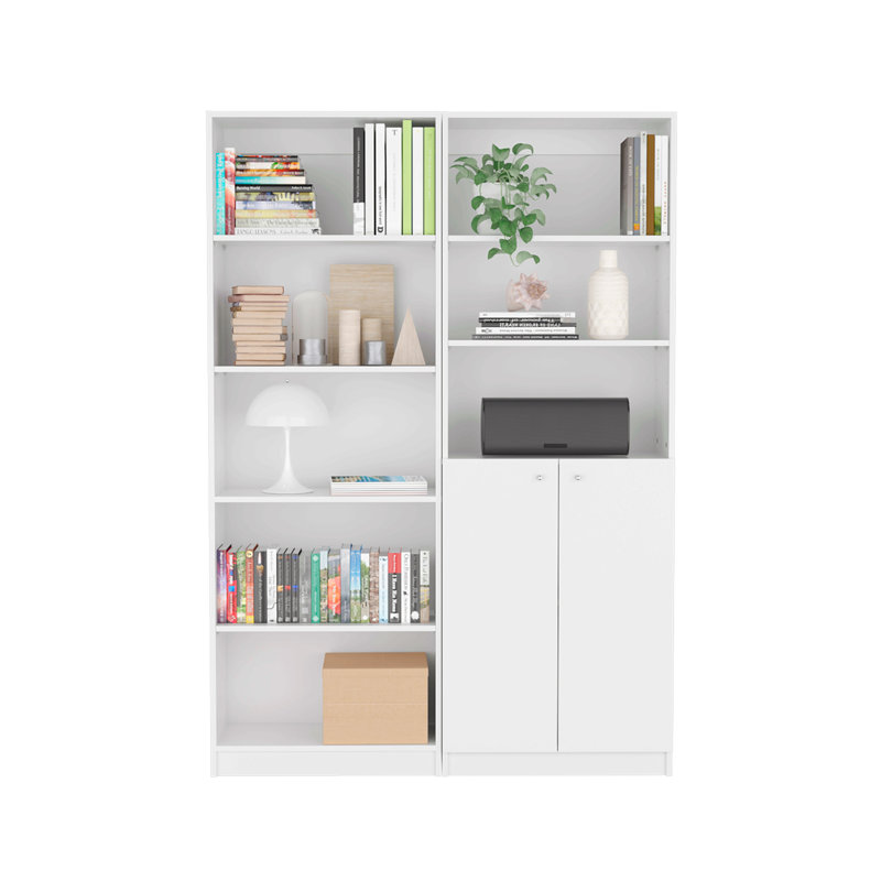 Ensemble de deux bibliothèques pour la maison de 49 po de largeur avec 8 tablettes et une armoire à double porte, Blanc