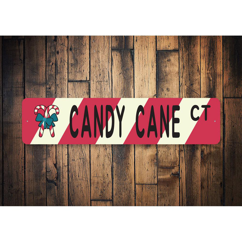 Plaque en aluminium Candy Cane Street, H 4 po x l 18 po x P 0,04 po