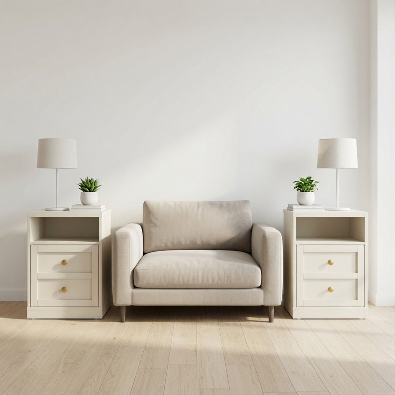 Ensemble de 2 tables de chevet modernes en bois avec porte et tablette de 15,7 po de largeur avec porte et tablette, Beige
