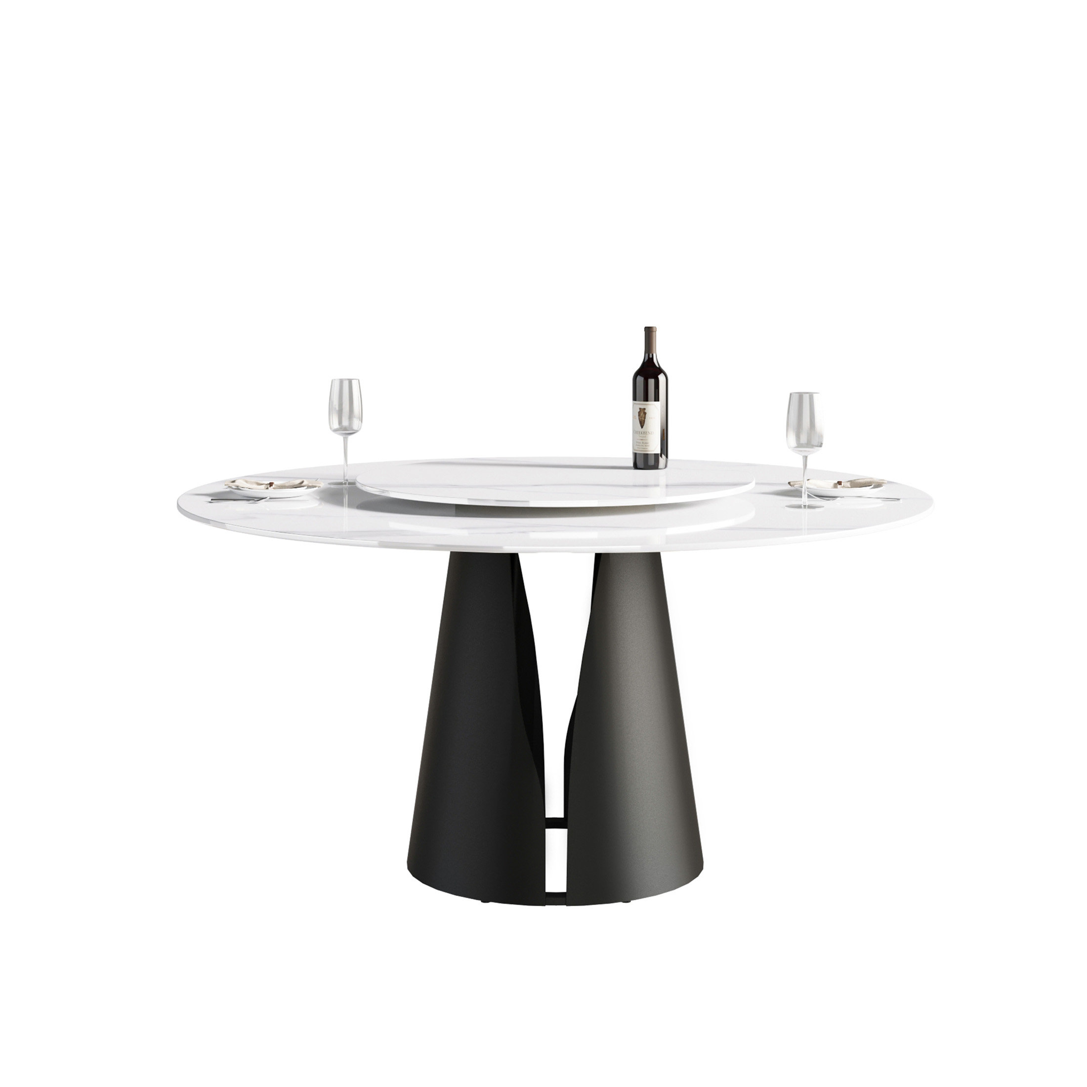 Ivy Bronx 59.05"Modern artificial stone round black carbon steel base ...