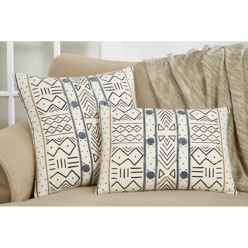 20 in. White Mud Cloth Cotton Throw Pillow Cover