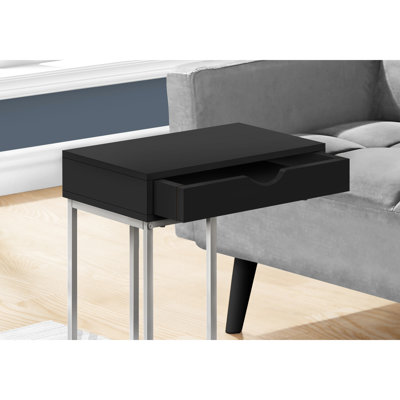 Table de salon et de chambre à coucher avec rangement de tiroir, fabrication en métal stratifié noir pour une fonction de rangement latérale moderne, et