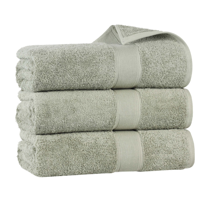 Ensemble de serviettes en coton biologique Lyndon, Sauge, Ensemble de 3 serviettes de bain