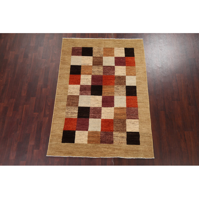 Tapis oriental unique à carreaux Gabbeh Kashkoli noué à la main 5 pi x 7 pi