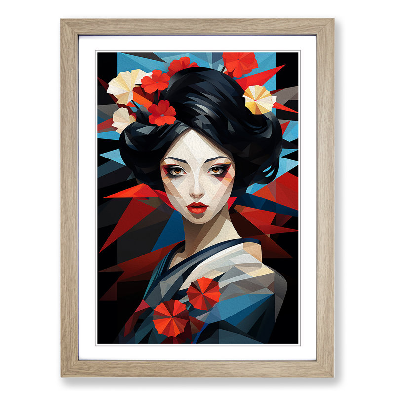 Geisha Geometric Art - Framed Print, Oak Framed, 46cm H x 34cm W