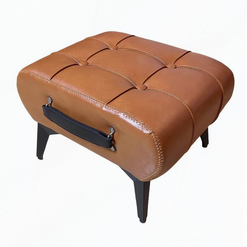 Tabouret de rangement carré en similicuir avec poignée et pieds en métal, rangement caché, Orange, Orange