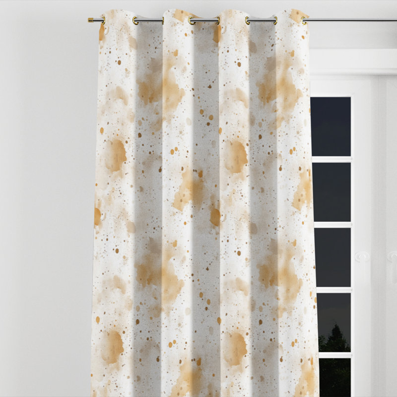 Abstract Curtains for bedroom - Modern Beige And Cream Dew Grommet Curtain - 1 Panel, Gold Grommets, 52" W x 63" L