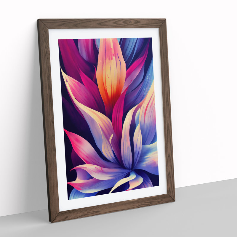 Colourful Flowers No.4 - Single Picture Frame Painting, 34cm H x 25cm W x 2cm D, Walnut